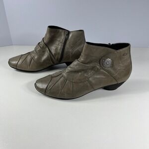 Josef Seibel Gray Leather Ruched Heeled Ankle Boots Womens Zip Up‎ Booties 38